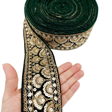 Sequinned Floral Embroidered Velvet Trim Indian Sari Border, Sequin Trimming, Sequins Lace